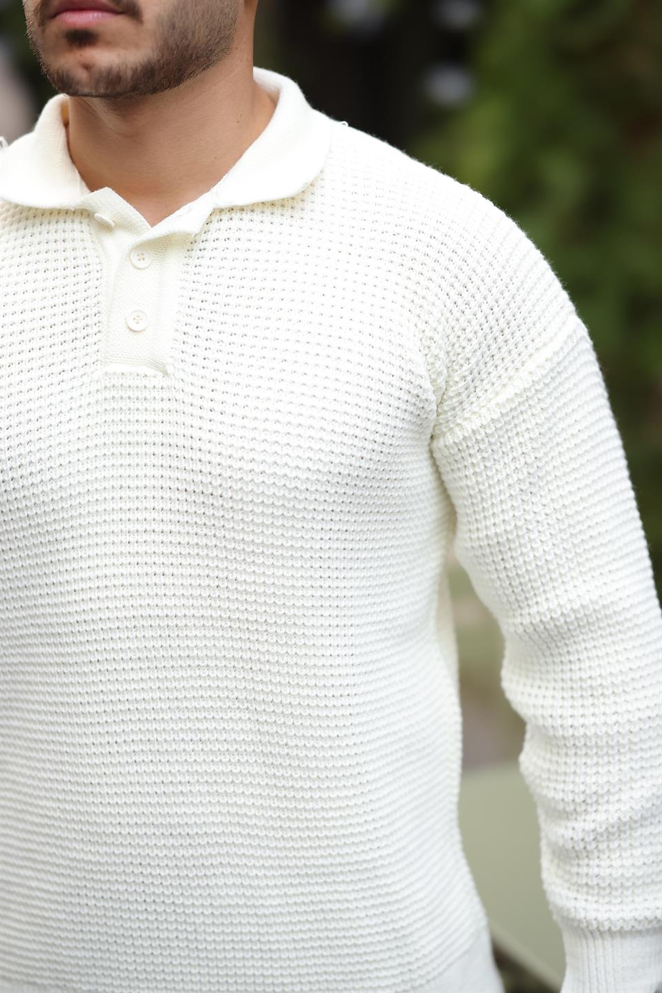 modern fit polo yaka çizgili triko kazak - Justyol