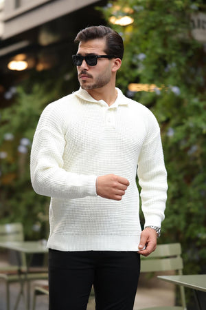 modern fit polo yaka çizgili triko kazak - Justyol