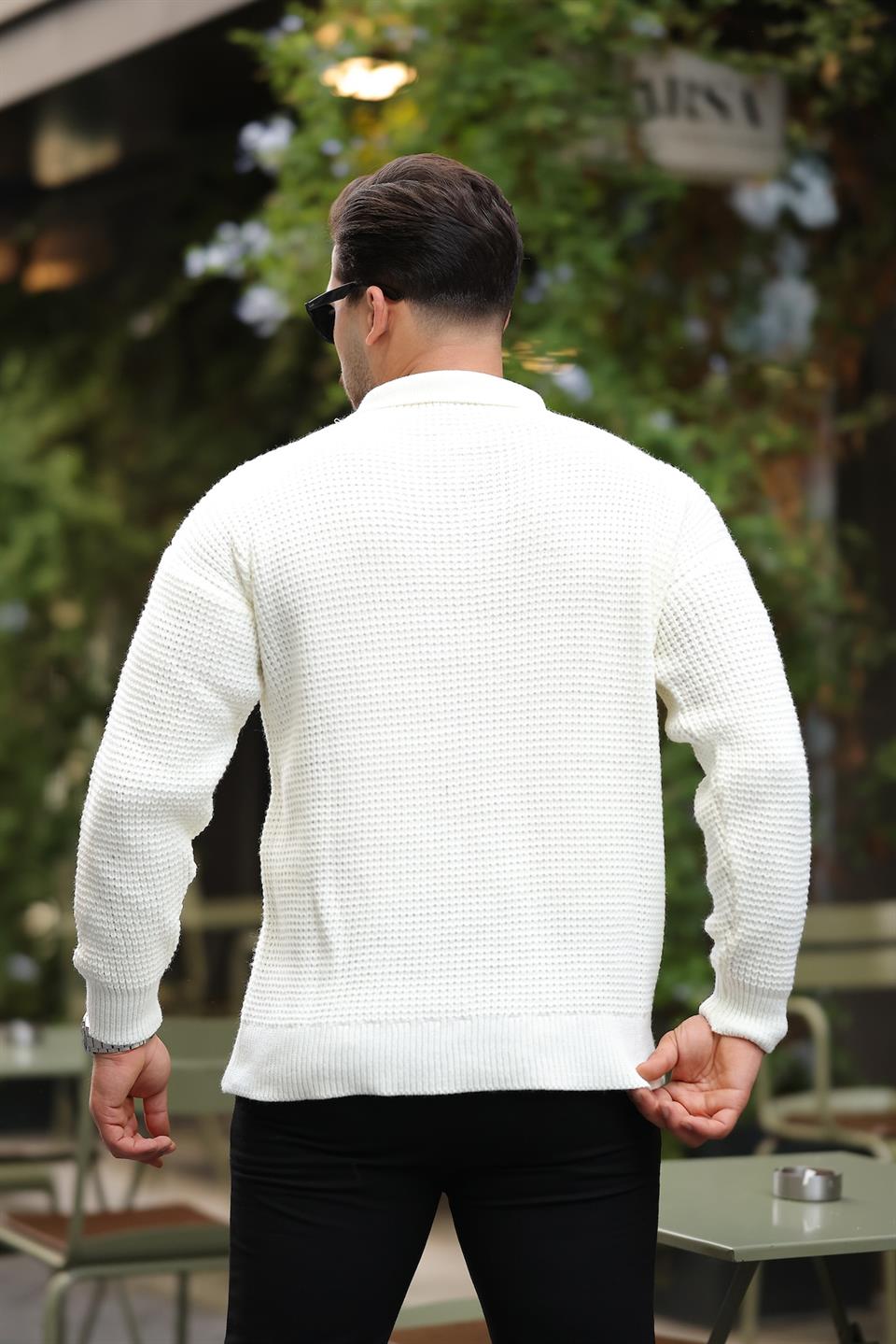 modern fit polo yaka çizgili triko kazak - Justyol