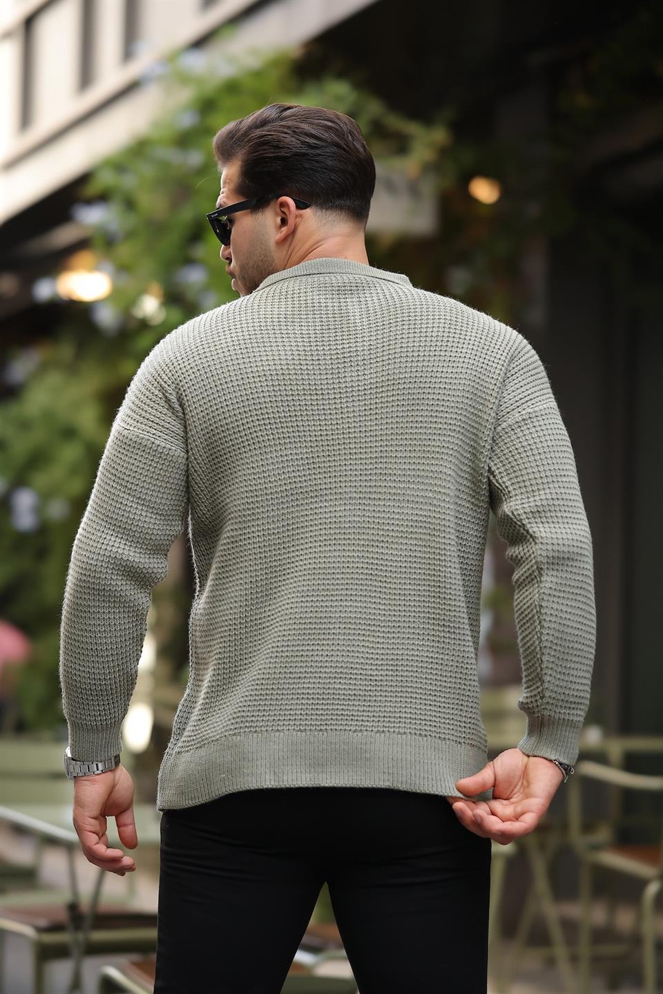 modern fit polo yaka çizgili triko kazak - Justyol