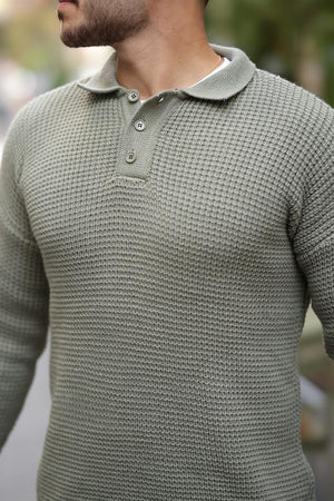 modern fit polo yaka çizgili triko kazak - Justyol