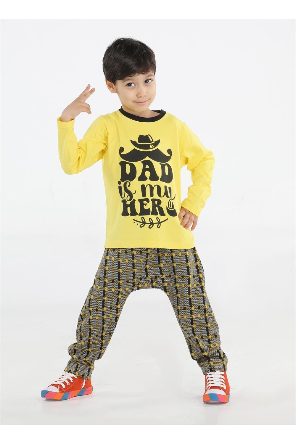 my dad ekose erkek çocuk pantolon + t-shirt takim - Justyol