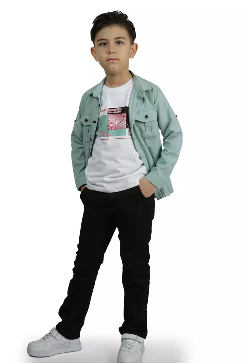 Boys' casual set - 3 pieces "shirt + trousers + t-shirt" - MNK175 - Justyol