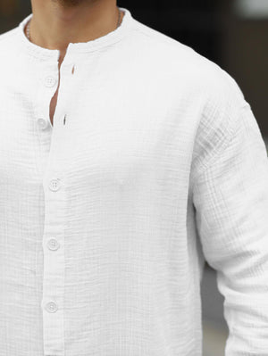 Chemise en muslin oversize à col mandarin à demi - boutonnage - Justyol