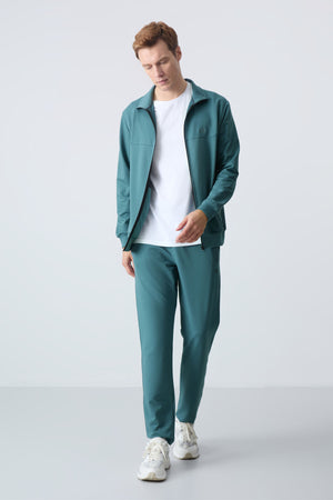 lacivert pamuklu kalin yumuşak dokulu comfort fit basic erkek eşofman takim - 85260 - Justyol