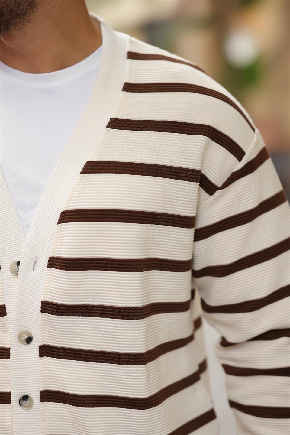 oversize çizgili düğmeli erkek hirka - Justyol