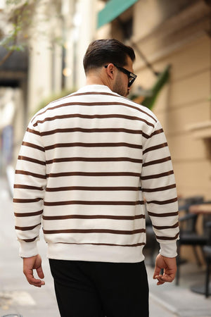 oversize çizgili düğmeli erkek hirka - Justyol