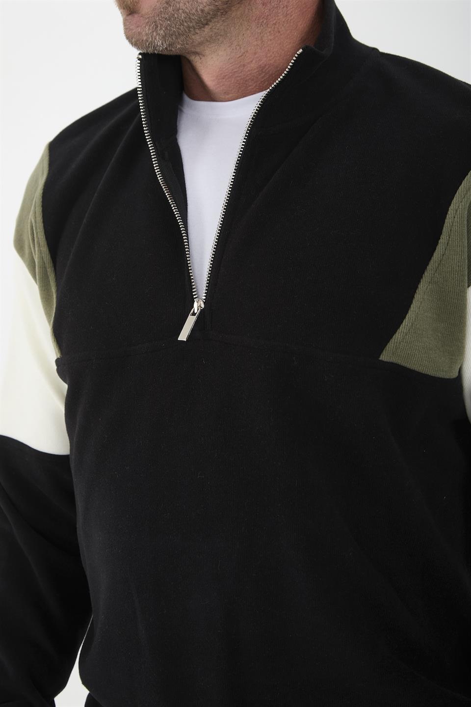 Oversize Erkek Kolları Garnili Selanik Örme Erkek Sweatshirt - Justyol