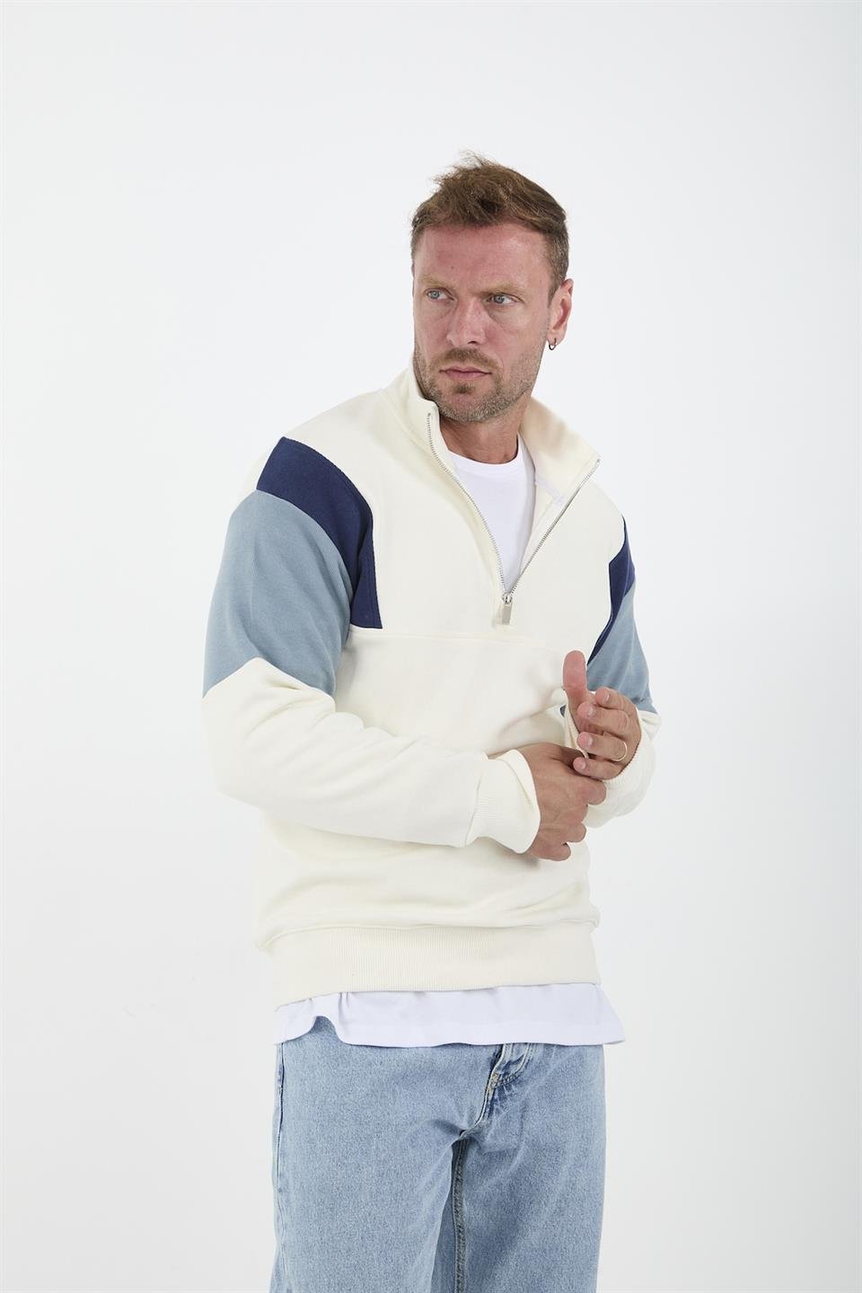 Oversize Erkek Kolları Garnili Selanik Örme Erkek Sweatshirt - Justyol