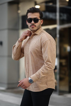 oversize fitilli erkek kadife gömlek - Justyol