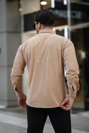 oversize fitilli erkek kadife gömlek - Justyol