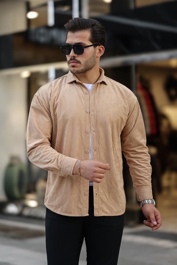 oversize fitilli erkek kadife gömlek - Justyol