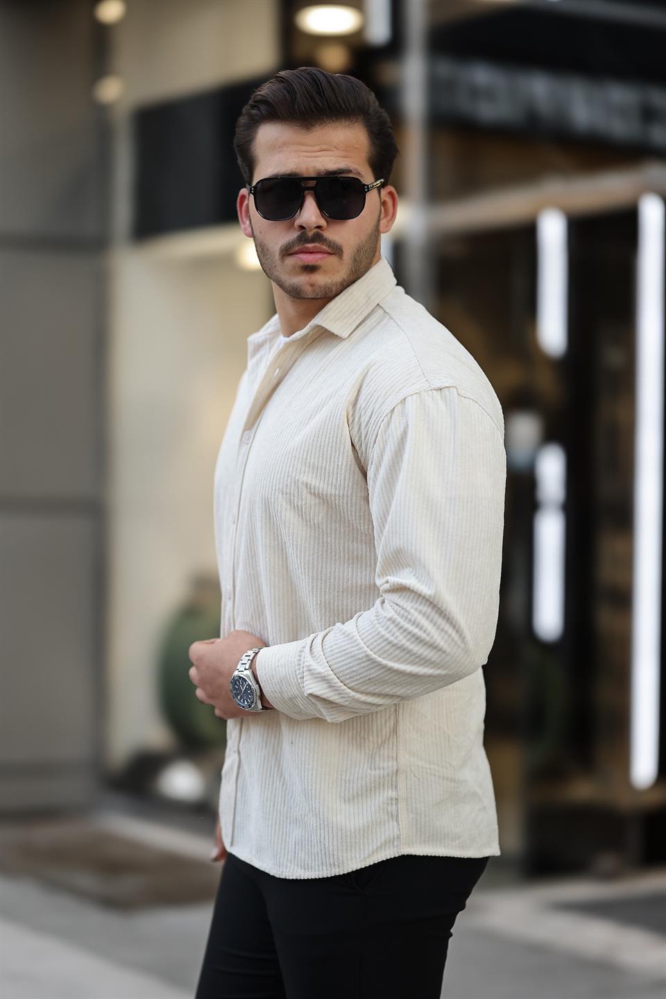 oversize fitilli erkek kadife gömlek - Justyol
