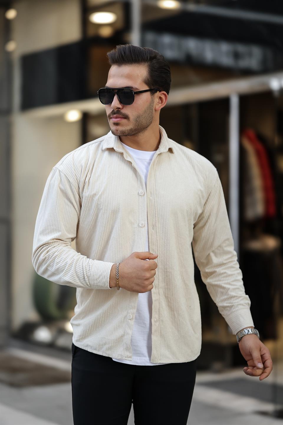 oversize fitilli erkek kadife gömlek - Justyol
