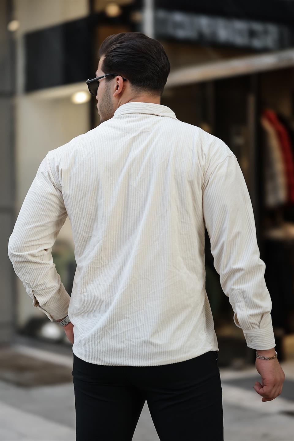 oversize fitilli erkek kadife gömlek - Justyol