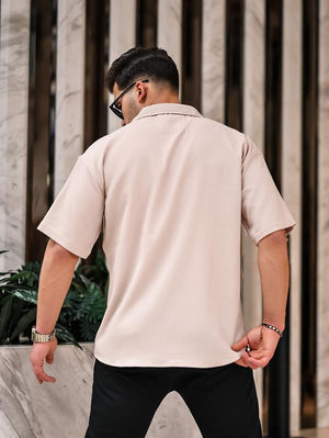Oversize Rahat Fitilli Kısa Kol Erkek Gömlek - Justyol