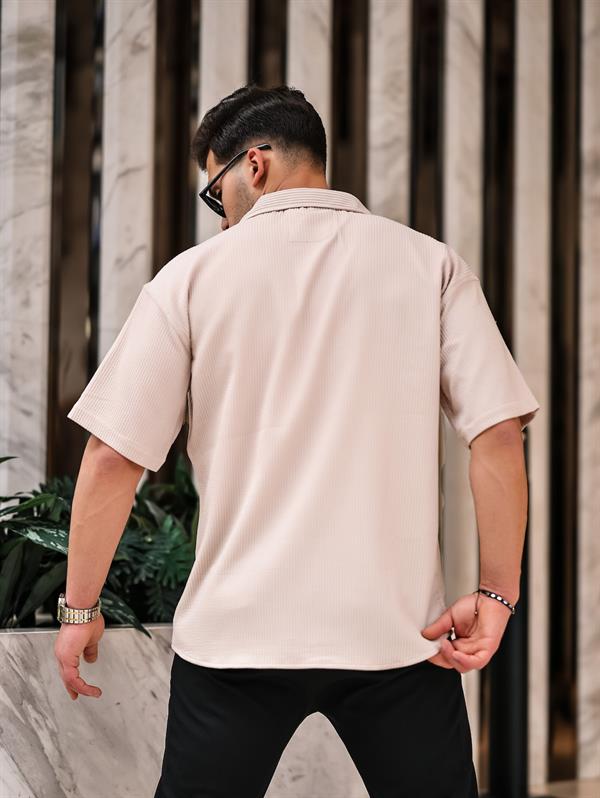 Oversize Rahat Fitilli Kısa Kol Erkek Gömlek - Justyol
