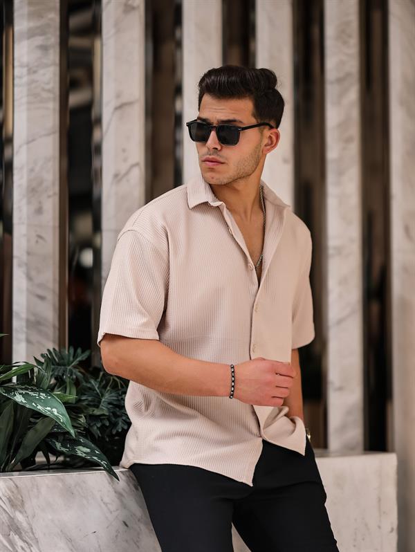Oversize Rahat Fitilli Kısa Kol Erkek Gömlek - Justyol
