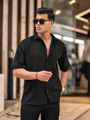 Oversize Fitilli Kısa Kol Gömlek - Justyol