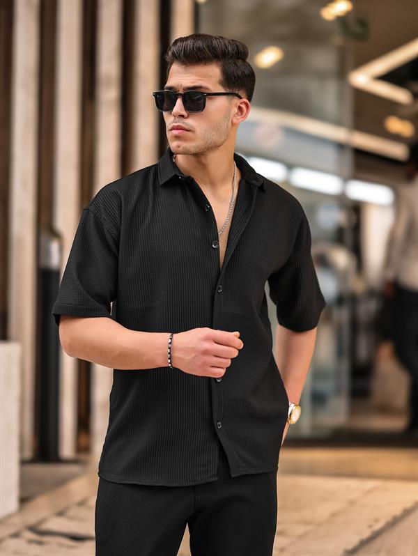 Oversize Fitilli Kısa Kol Gömlek - Justyol