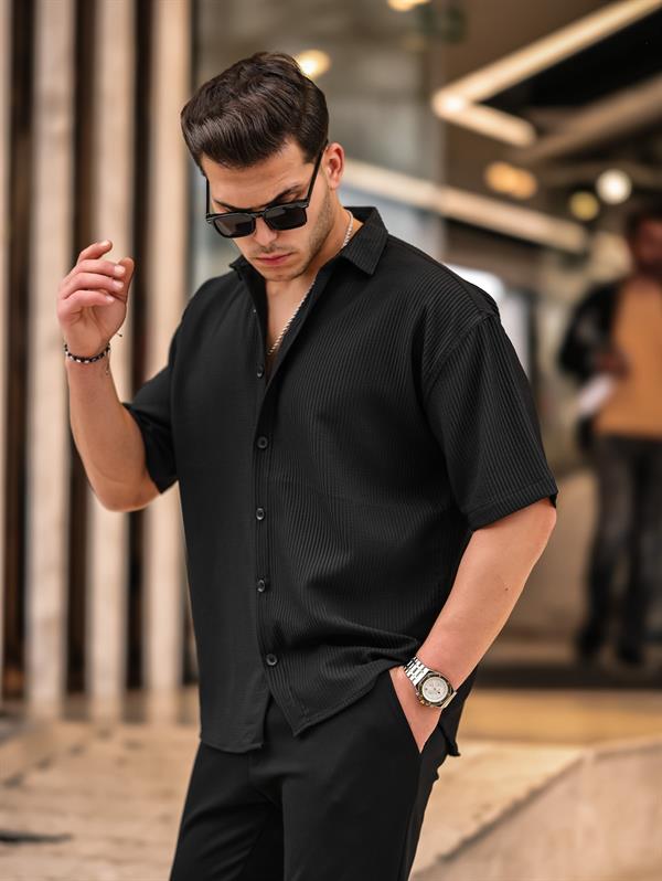 Oversize Fitilli Kısa Kol Gömlek - Justyol