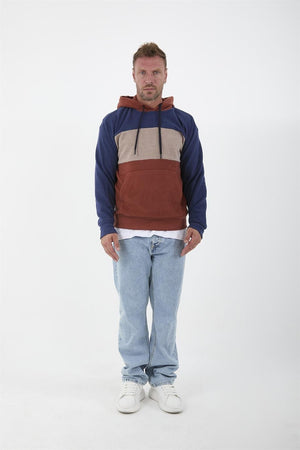 oversize kapüşonlu 3 renk blok selanik örme erkek sweatshirt - Justyol