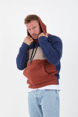 oversize kapüşonlu 3 renk blok selanik örme erkek sweatshirt - Justyol