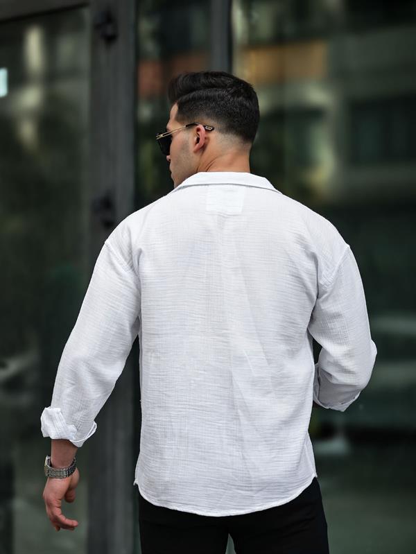 apaş yaka oversize müslin kumaş gömlek - Justyol
