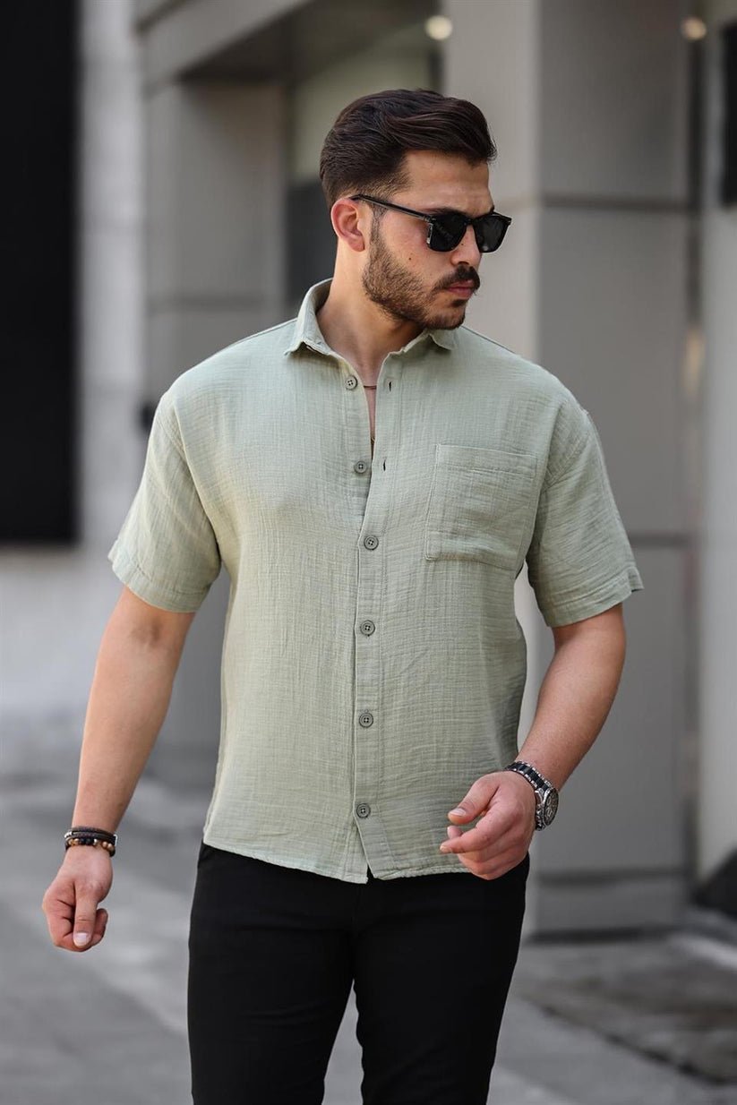 Oversize Müslin Kumaş Tek Cepli Gömlek - Justyol