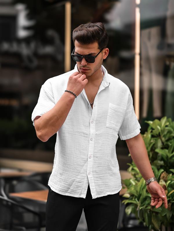 Oversize Müslin Kumaş Tek Cepli Gömlek - Justyol