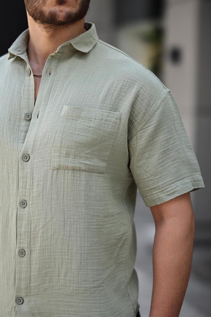 Oversize Müslin Kumaş Tek Cepli Gömlek - Justyol