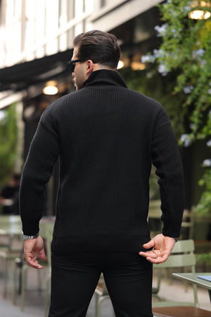 oversize selanik örgü yarim fermuar erkek triko kazak - Justyol