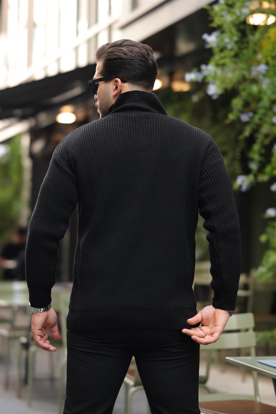 oversize selanik örgü yarim fermuar erkek triko kazak - Justyol