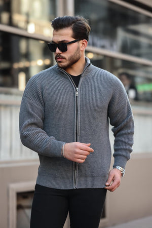 oversize selanik örme fermuarli erkek hirka - Justyol