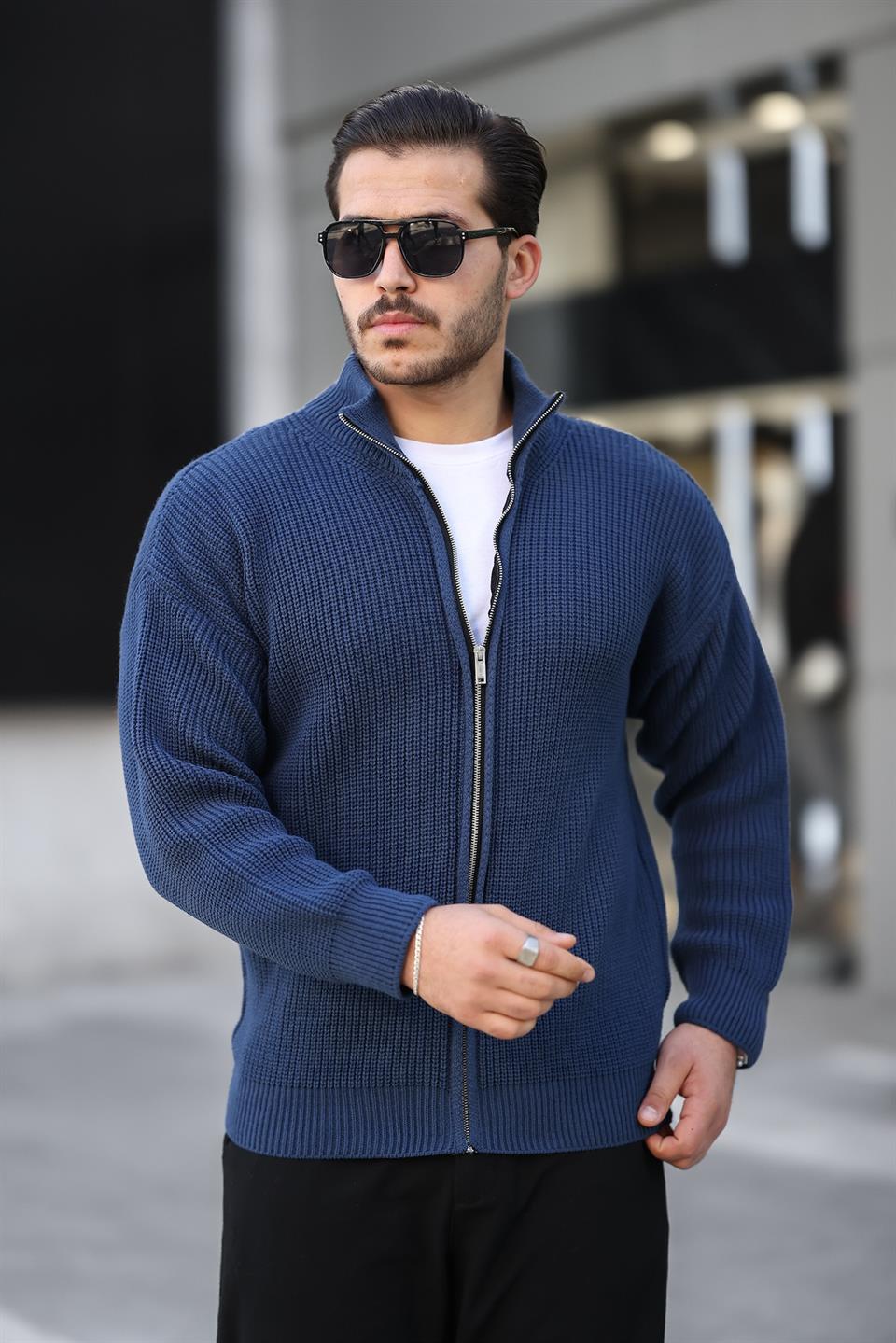 oversize selanik örme fermuarli erkek hirka - Justyol