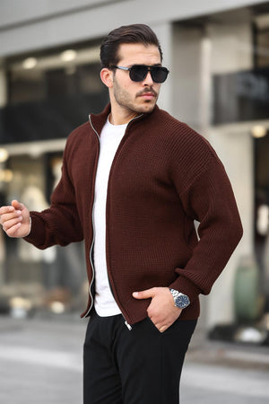 oversize selanik örme fermuarli erkek hirka - Justyol