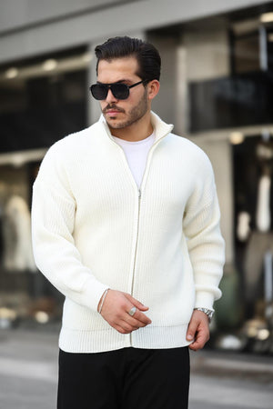 oversize selanik örme fermuarli erkek hirka - Justyol