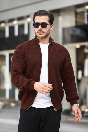 oversize selanik örme fermuarli erkek hirka - Justyol