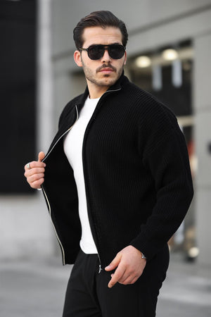 oversize selanik örme fermuarli erkek hirka - Justyol