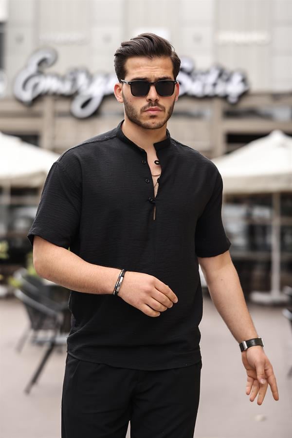 Oversize Yarım Pat Bambu Kısa kol Gömlek - Justyol