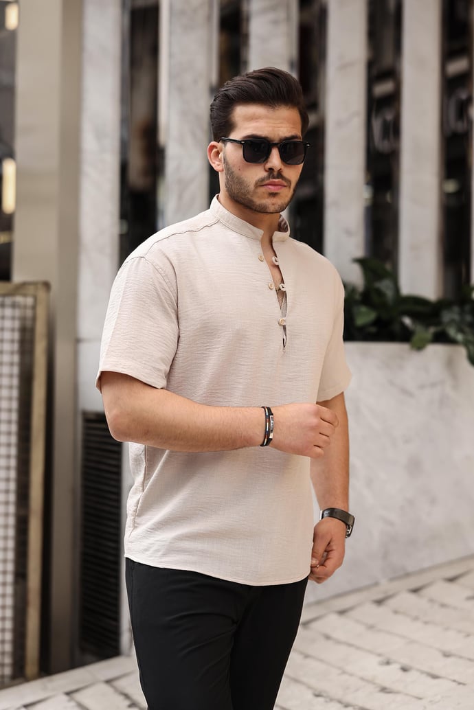 Oversize Yarım Pat Bambu Kısa kol Gömlek - Justyol