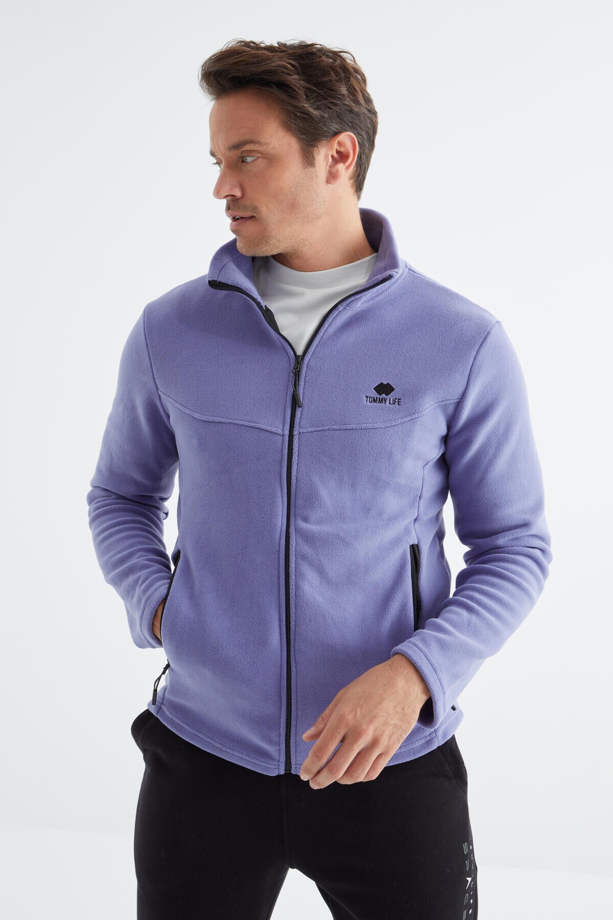 fermuarli dik yaka standart kalip erkek polar sweatshirt - 88134 - Justyol