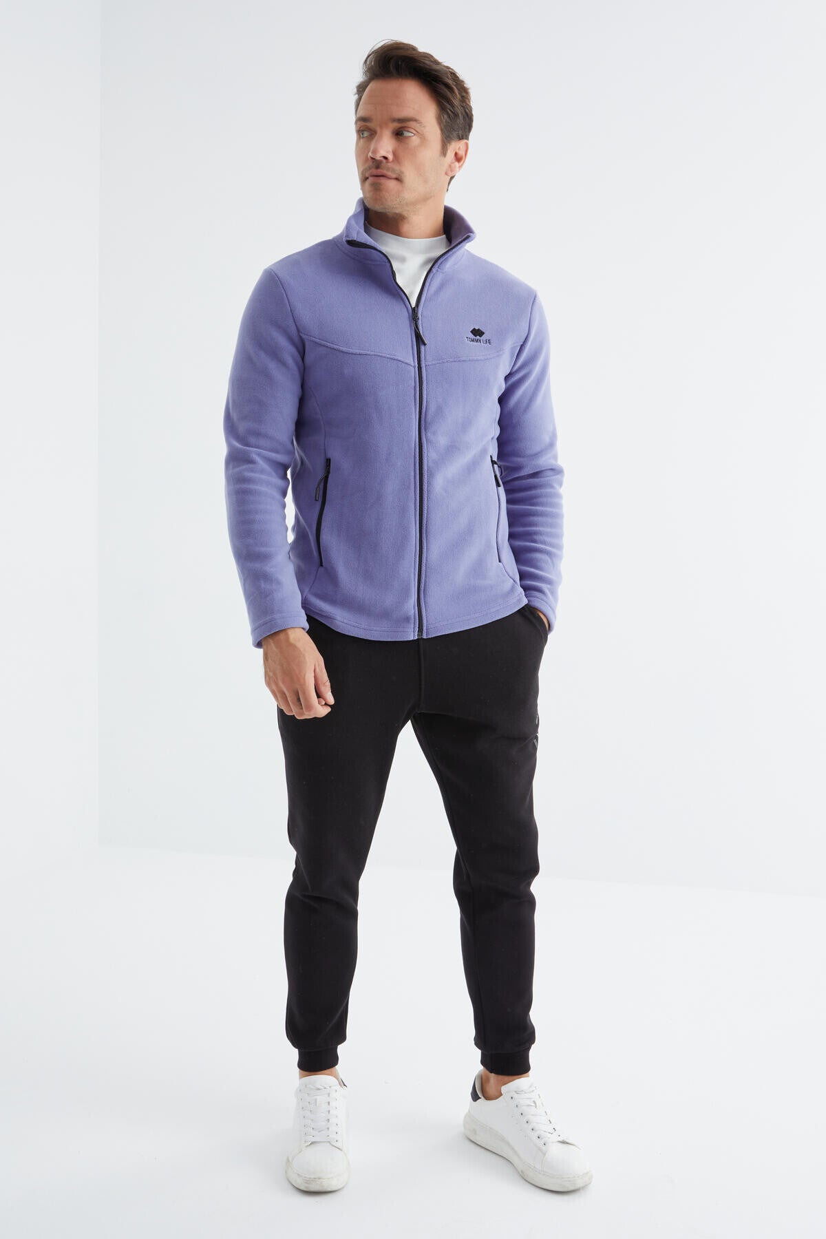 fermuarli dik yaka standart kalip erkek polar sweatshirt - 88134 - Justyol