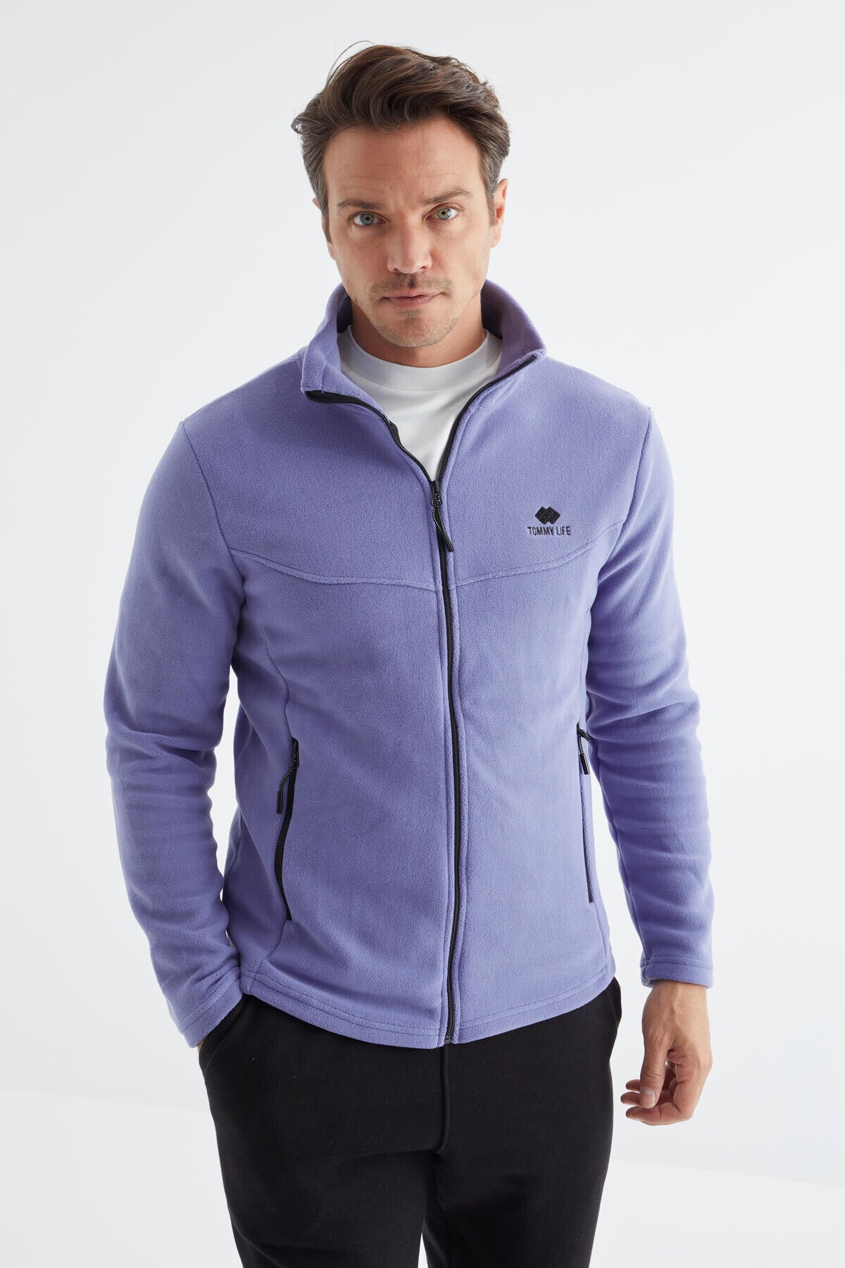 fermuarli dik yaka standart kalip erkek polar sweatshirt - 88134 - Justyol