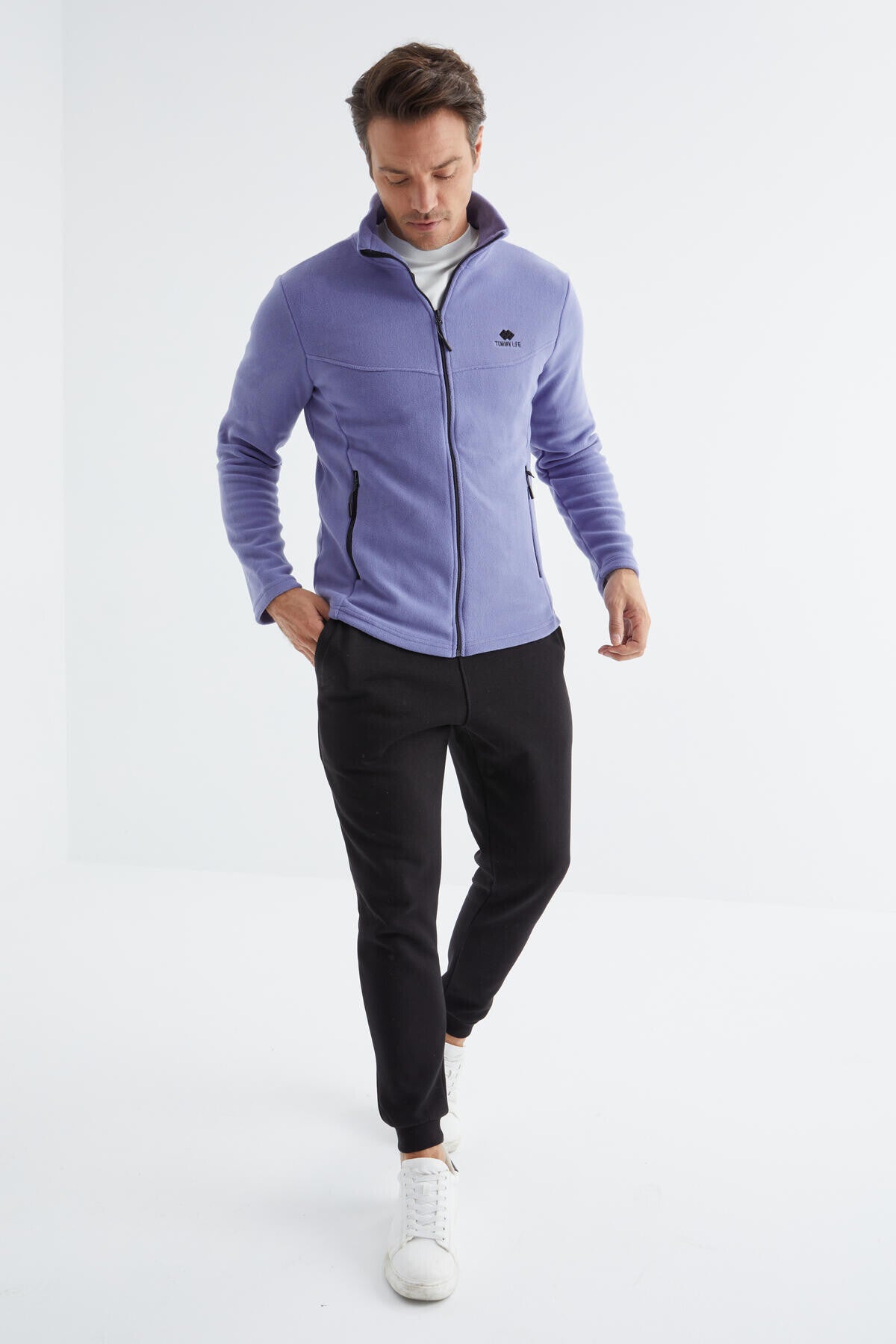 fermuarli dik yaka standart kalip erkek polar sweatshirt - 88134 - Justyol
