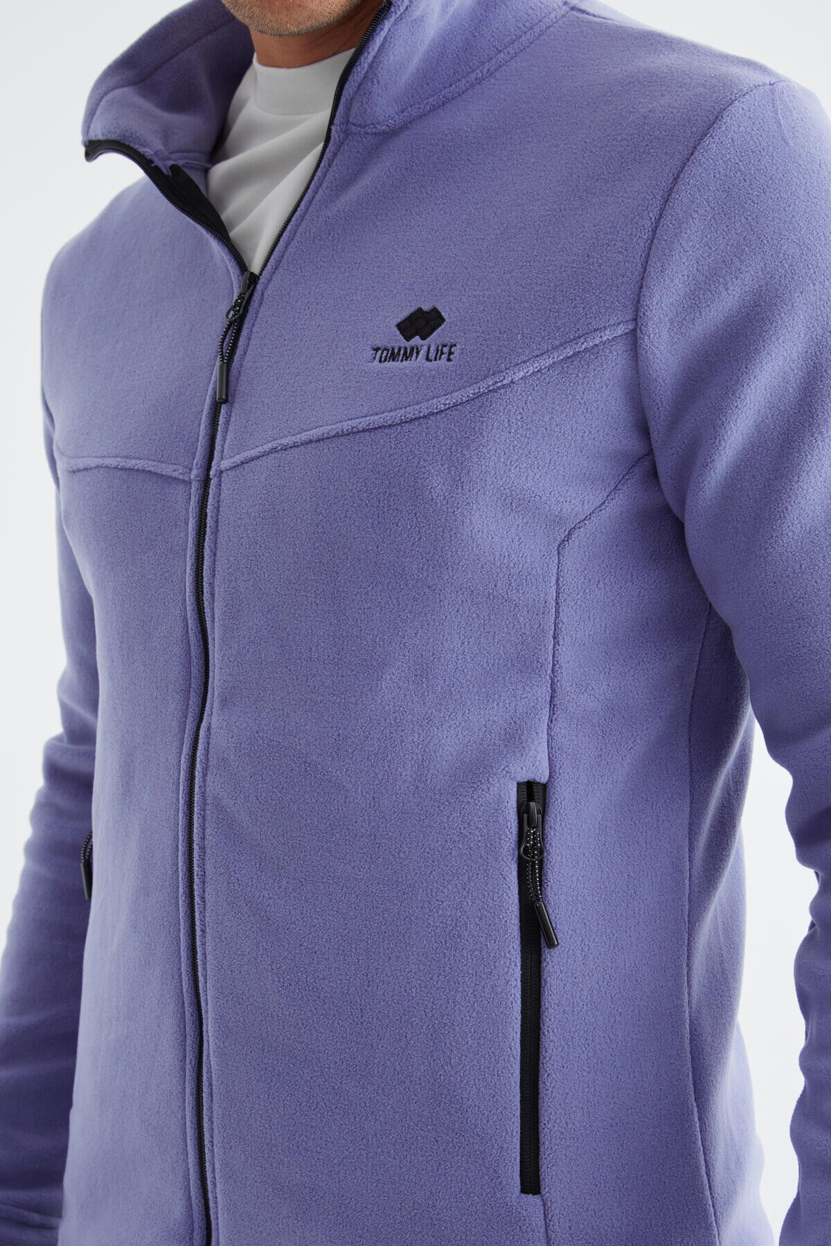 fermuarli dik yaka standart kalip erkek polar sweatshirt - 88134 - Justyol