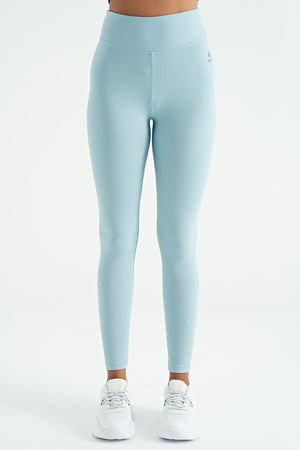 logo baskili yüksek bel slim fit fitilli kadin tayt - 94642 - Justyol