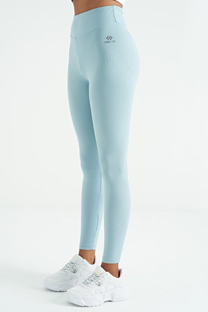 logo baskili yüksek bel slim fit fitilli kadin tayt - 94642 - Justyol