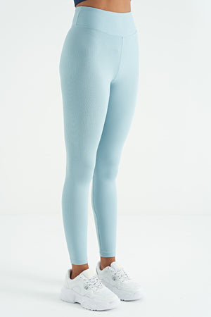 logo baskili yüksek bel slim fit fitilli kadin tayt - 94642 - Justyol