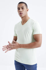 basic kisa kol standart kalip v yaka erkek t-shirt - 87912 - Justyol